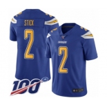 Youth Los Angeles Chargers #2 Easton Stick Limited Electric Blue Rush Vapor Untouchable 100th Season Football Jersey