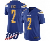 Youth Los Angeles Chargers #2 Easton Stick Limited Electric Blue Rush Vapor Untouchable 100th Season Football Jersey