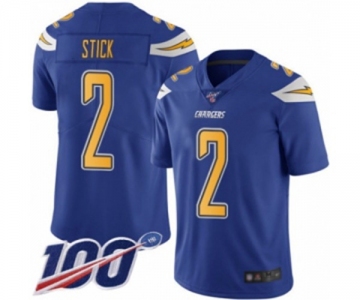 Youth Los Angeles Chargers #2 Easton Stick Limited Electric Blue Rush Vapor Untouchable 100th Season Football Jersey