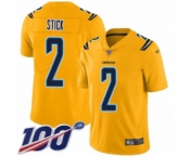 Youth Los Angeles Chargers #2 Easton Stick Limited Gold Inverted Legend 100th Season Football Jersey