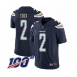 Youth Los Angeles Chargers #2 Easton Stick Navy Blue Team Color Vapor Untouchable Limited Player 100th Season Football Jersey