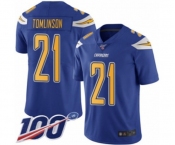 Youth Los Angeles Chargers #21 LaDainian Tomlinson Limited Electric Blue Rush Vapor Untouchable 100th Season Football Jersey