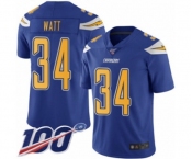 Youth Los Angeles Chargers #34 Derek Watt Limited Electric Blue Rush Vapor Untouchable 100th Season Football Jersey