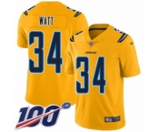 Youth Los Angeles Chargers #34 Derek Watt Limited Gold Inverted Legend 100th Season Football Jersey