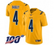 Youth Los Angeles Chargers #4 Michael Badgley Limited Gold Inverted Legend 100th Season Football Jersey