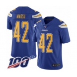 Youth Los Angeles Chargers #42 Uchenna Nwosu Limited Electric Blue Rush Vapor Untouchable 100th Season Football Jersey