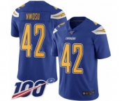 Youth Los Angeles Chargers #42 Uchenna Nwosu Limited Electric Blue Rush Vapor Untouchable 100th Season Football Jersey