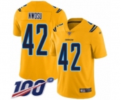 Youth Los Angeles Chargers #42 Uchenna Nwosu Limited Gold Inverted Legend 100th Season Football Jersey