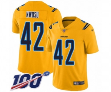 Youth Los Angeles Chargers #42 Uchenna Nwosu Limited Gold Inverted Legend 100th Season Football Jersey