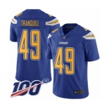 Youth Los Angeles Chargers #49 Drue Tranquill Limited Electric Blue Rush Vapor Untouchable 100th Season Football Jersey