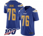 Youth Los Angeles Chargers #76 Russell Okung Limited Electric Blue Rush Vapor Untouchable 100th Season Football Jersey