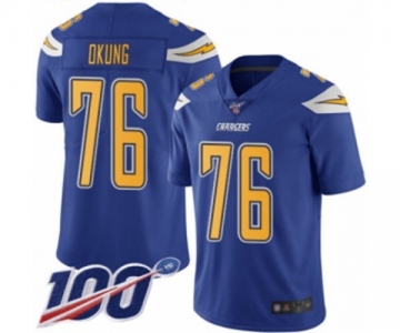 Youth Los Angeles Chargers #76 Russell Okung Limited Electric Blue Rush Vapor Untouchable 100th Season Football Jersey