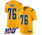 Youth Los Angeles Chargers #76 Russell Okung Limited Gold Inverted Legend 100th Season Football Jersey