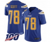 Youth Los Angeles Chargers #78 Trent Scott Limited Electric Blue Rush Vapor Untouchable 100th Season Football Jersey