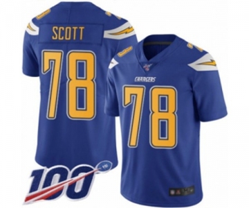 Youth Los Angeles Chargers #78 Trent Scott Limited Electric Blue Rush Vapor Untouchable 100th Season Football Jersey