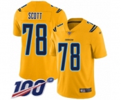 Youth Los Angeles Chargers #78 Trent Scott Limited Gold Inverted Legend 100th Season Football Jersey