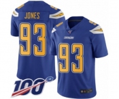 Youth Los Angeles Chargers #93 Justin Jones Limited Electric Blue Rush Vapor Untouchable 100th Season Football Jersey