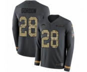 Youth Nike Los Angeles Chargers #28 Melvin Gordon Limited Black Salute to Service Therma Long Sleeve NFL Jersey