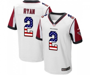 Men's Atlanta Falcons #2 Matt Ryan Elite White Road USA Flag Fashion Football Jersey