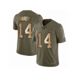 Men Nike Atlanta Falcons #14 Justin Hardy Limited Olive Gold 2017 Salute to Service NFL Jersey