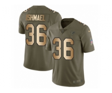 Men Nike Atlanta Falcons #36 Kemal Ishmael Limited Olive Gold 2017 Salute to Service NFL Jersey