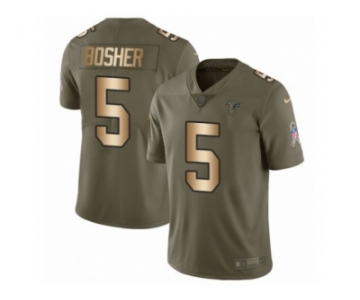 Men Nike Atlanta Falcons #5 Matt Bosher Limited Olive Gold 2017 Salute to Service NFL Jersey