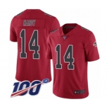 Men's Atlanta Falcons #14 Justin Hardy Limited Red Rush Vapor Untouchable 100th Season Football Jersey