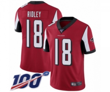 Men's Atlanta Falcons #18 Calvin Ridley Red Team Color Vapor Untouchable Limited Player 100th Season Football Jersey