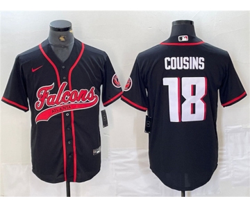 Men's Atlanta Falcons #18 Kirk Cousins Black With Patch Cool Base Baseball Stitched Jersey