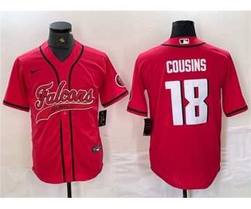 Men's Atlanta Falcons #18 Kirk Cousins Red With Patch Cool Base Baseball Stitched Jersey