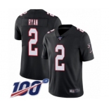 Men's Atlanta Falcons #2 Matt Ryan Black Alternate Vapor Untouchable Limited Player 100th Season Football Jersey