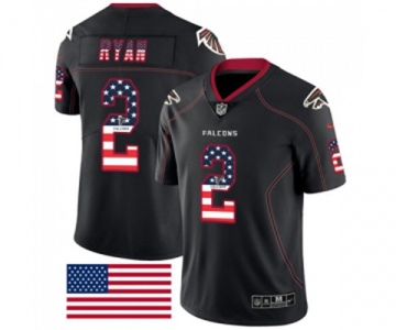 Men's Atlanta Falcons #2 Matt Ryan Limited Black Rush USA Flag Football Jersey