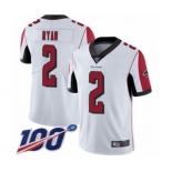 Men's Atlanta Falcons #2 Matt Ryan White Vapor Untouchable Limited Player 100th Season Football Jersey