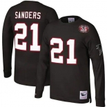 Men's Atlanta Falcons #21 Deion Sanders Black Therma Long Sleeve Throwback NFL Jerseys