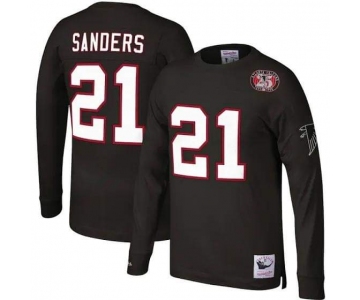 Men's Atlanta Falcons #21 Deion Sanders Black Therma Long Sleeve Throwback NFL Jerseys