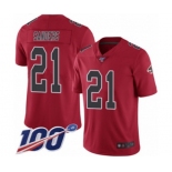 Men's Atlanta Falcons #21 Deion Sanders Limited Red Rush Vapor Untouchable 100th Season Football Jersey