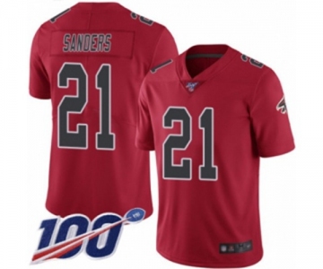 Men's Atlanta Falcons #21 Deion Sanders Limited Red Rush Vapor Untouchable 100th Season Football Jersey