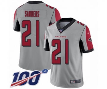 Men's Atlanta Falcons #21 Deion Sanders Limited Silver Inverted Legend 100th Season Football Jersey