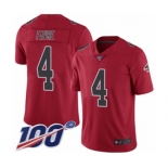 Men's Atlanta Falcons #4 Brett Favre Limited Red Rush Vapor Untouchable 100th Season Football Jersey