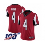 Men's Atlanta Falcons #4 Brett Favre Red Team Color Vapor Untouchable Limited Player 100th Season Football Jersey