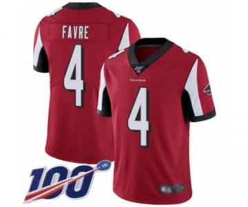 Men's Atlanta Falcons #4 Brett Favre Red Team Color Vapor Untouchable Limited Player 100th Season Football Jersey