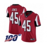 Men's Atlanta Falcons #45 Deion Jones Red Team Color Vapor Untouchable Limited Player 100th Season Football Jersey