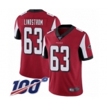 Men's Atlanta Falcons #63 Chris Lindstrom Red Team Color Vapor Untouchable Limited Player 100th Season Football Jersey