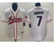 Men's Atlanta Falcons #7 Bijan Robinson White With Patch Cool Base Stitched Baseball Jersey