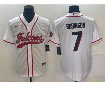 Men's Atlanta Falcons #7 Bijan Robinson White With Patch Cool Base Stitched Baseball Jersey