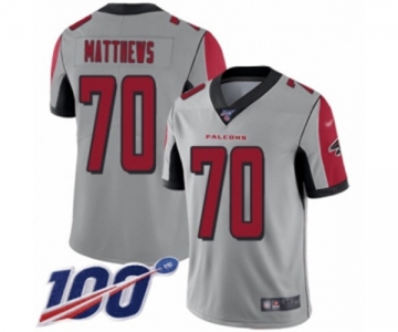 Men's Atlanta Falcons #70 Jake Matthews Limited Silver Inverted Legend 100th Season Football Jersey