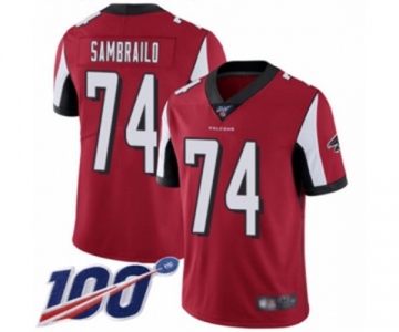 Men's Atlanta Falcons #74 Ty Sambrailo Red Team Color Vapor Untouchable Limited Player 100th Season Football Jersey