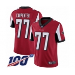 Men's Atlanta Falcons #77 James Carpenter Red Team Color Vapor Untouchable Limited Player 100th Season Football Jersey