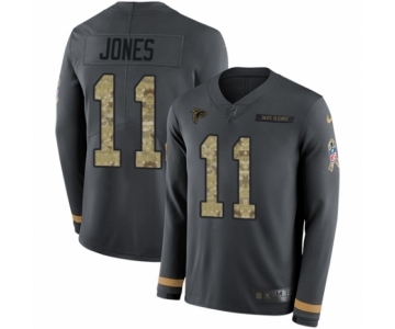 Men's Nike Atlanta Falcons #11 Julio Jones Limited Black Salute to Service Therma Long Sleeve NFL Jersey