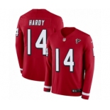 Men's Nike Atlanta Falcons #14 Justin Hardy Limited Red Therma Long Sleeve NFL Jersey